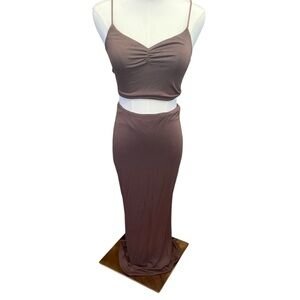 Brown Maxi Skirt Set